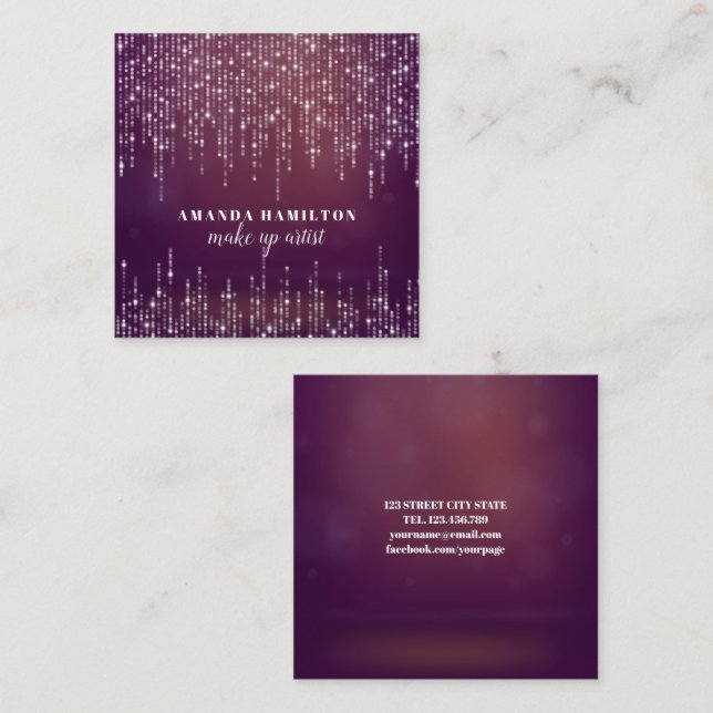 Classy 2 String of lights pink glam make up artist Square Business Card (Front/Back)