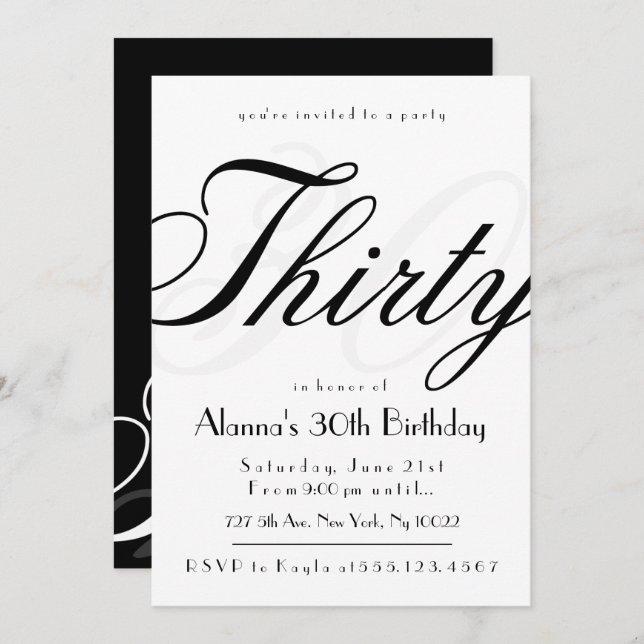 Classy 30th Birthday Invitations (Front/Back)