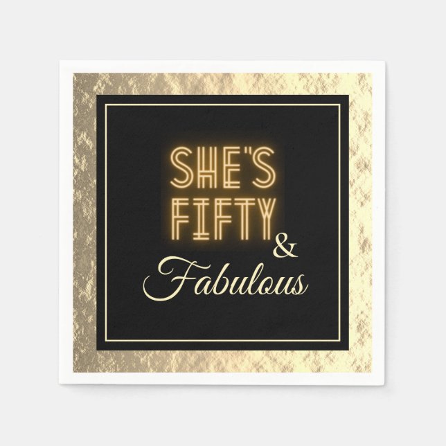 Classy 50 & Fabulous Gold Birthday Party Napkins (Front)