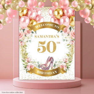 Classy 50th Birthday Gold Glitter Pink Heels Tapestry