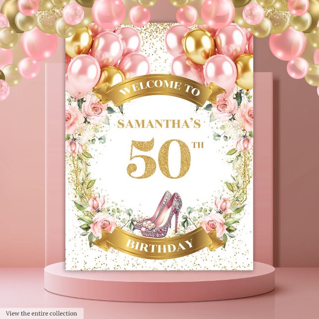 Classy 50th Birthday Gold Glitter Pink Heels  Tapestry (Classy 50th Birthday Gold Glitter Pink Heels Tapestry )