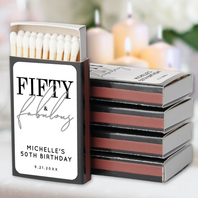 Classy 50th Birthday Party Matchboxes (Fifty And Fabulous Modern 50th Birthday Party Matchboxes)
