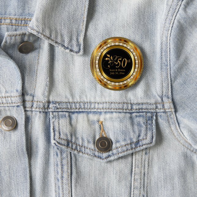 Classy 50th Golden Diamond Wedding Anniversary Pinback Button (In Situ)