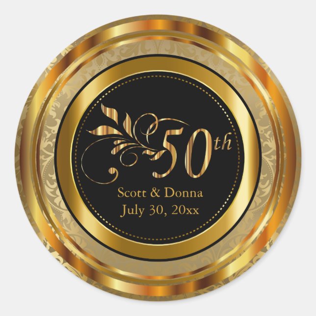 Classy 50th Golden Wedding Anniversary Classic Round Sticker (Front)