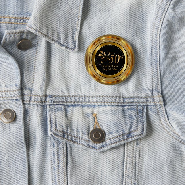 Classy 50th Golden Wedding Anniversary Pinback Button (In Situ)