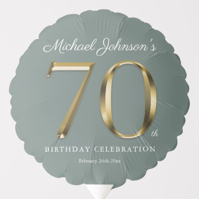 Classy 70th Birthday Gold Typography Sage Green Balloon (Front)