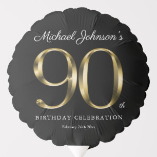 Classy 90th Birthday Black Gold Typography Simple  Balloon