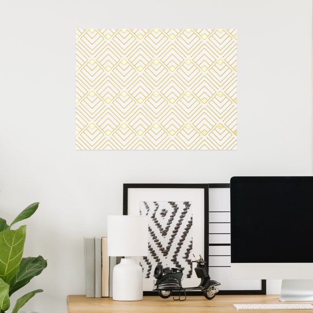 Classy Abstract Art Deco Squares Pattern Gold Foil Prints (In Situ (Desk))