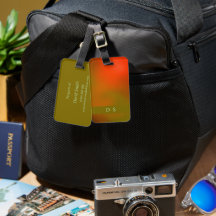 Classy Abstract Green Orange Monogram Luggage Tag