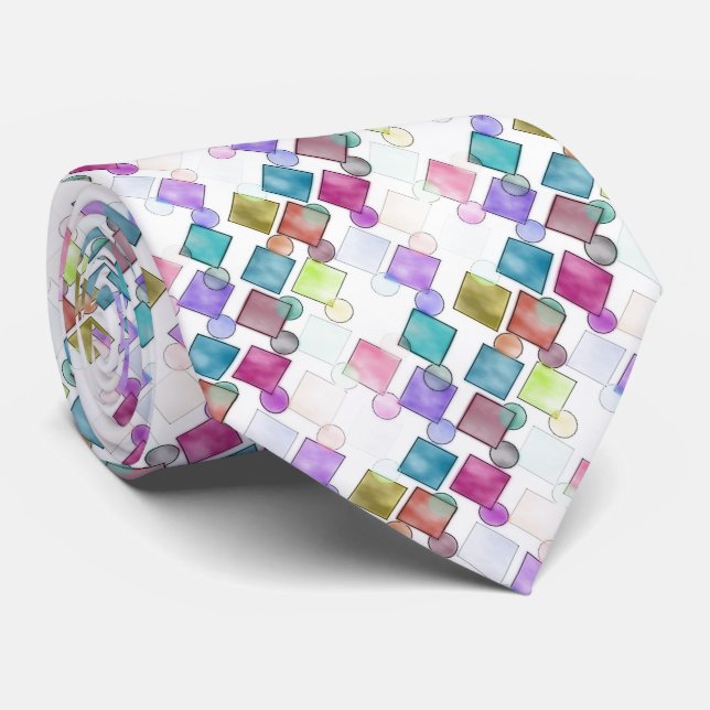 Classy Abstract Retro Squares Polka Dots Pattern Neck Tie (Rolled)