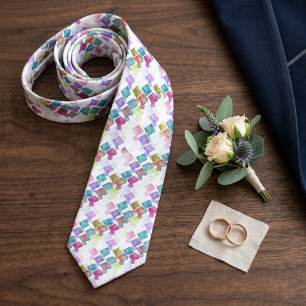 Classy Abstract Retro Squares Polka Dots Pattern Neck Tie