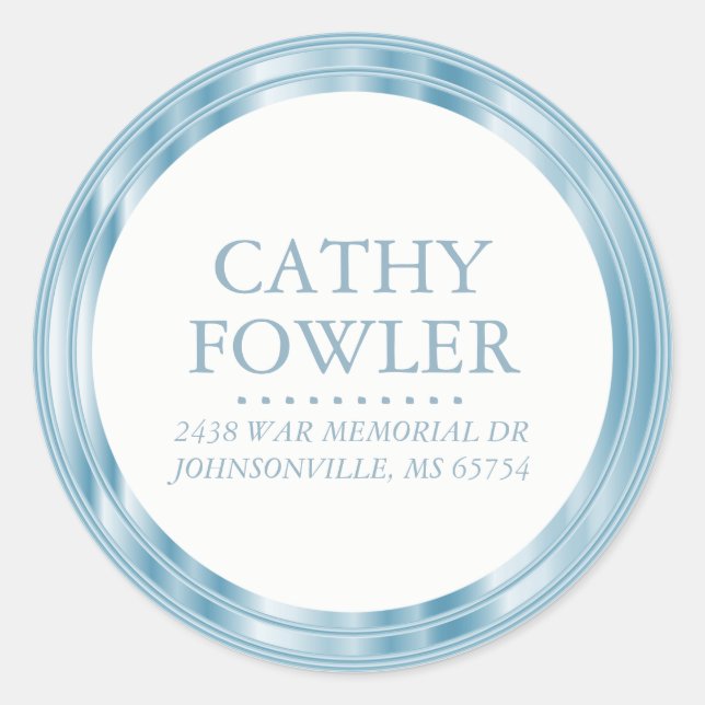 Classy Address Blue and White - Customize Classic Round Sticker (Front)