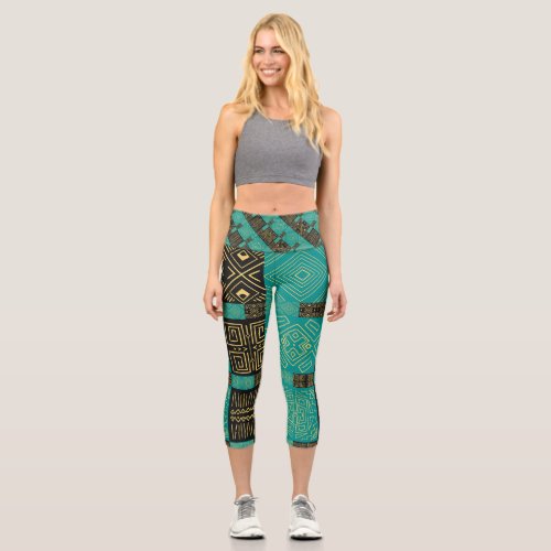 Classy African Tiles Line Art Pattern  Capri Leggings