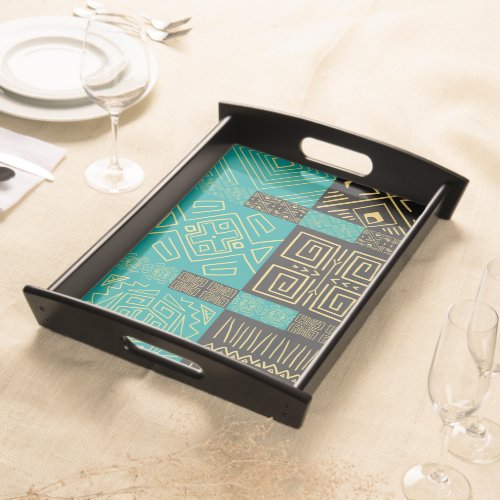 Classy African Tiles Line Art Pattern      Serving Tray