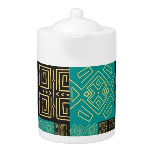 Classy African Tiles Line Art Pattern   Teapot