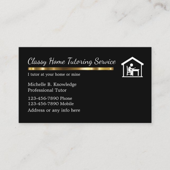Classy After School Tutoring Service Business Card (Front)