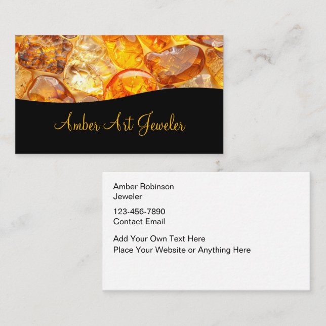 Classy Amber Jewelry Faux Gemstone Look Business Card (Front/Back)