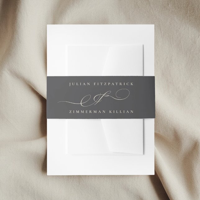 Classy Ampersand Charcoal Script Beige The Wedding Invitation Belly Band (Creator Uploaded)