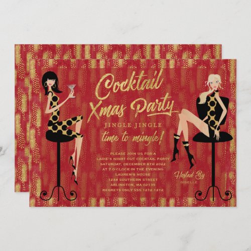 Classy and Chic Red  Gold Cocktail Invitation