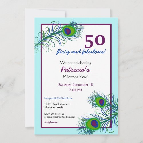 Classy and Contemporary Peacock Feathers Custom Invitations