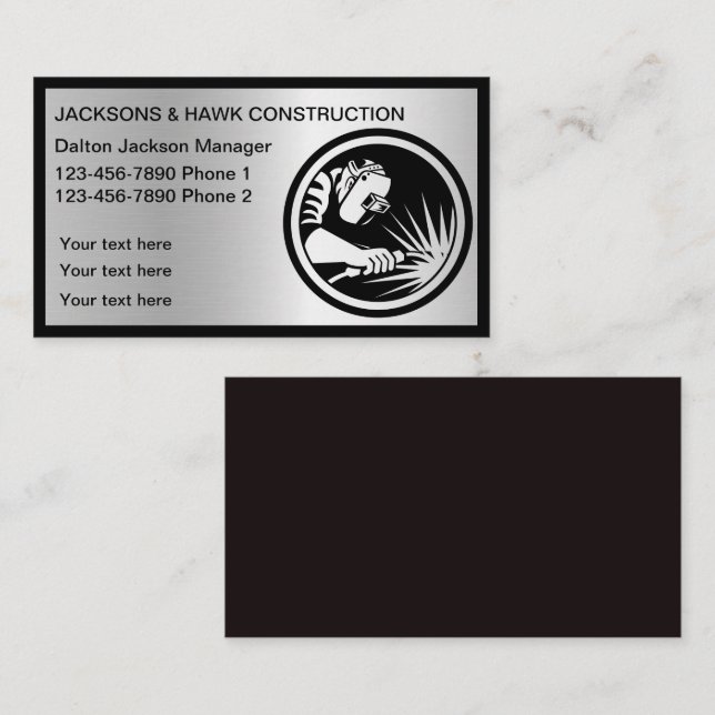 Classy and Cool Silver Metallic Look Construction Business Card (Front/Back)