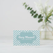 Classy and Elegant, blue and white chevron pattern Business Card (Standing Front)