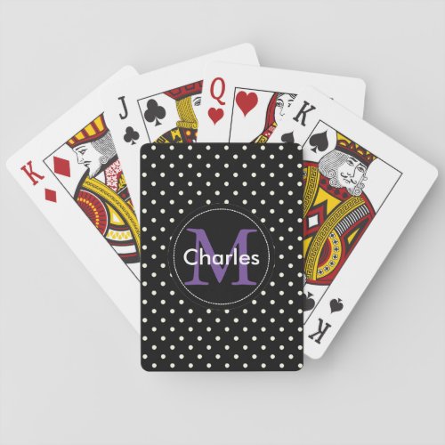 Classy and Elegant Monogrammed Black White Dots Poker Cards