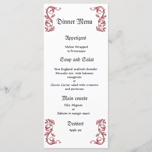 Classy and elegant red black wedding dinner menu