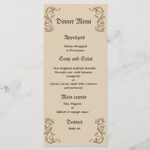 Classy and elegant wedding dinner menu
