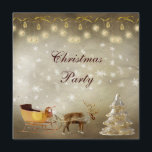 Classy and Sleigh Christmas Party Invitation<br><div class="desc">Beautiful classy and elegant gold and brown Christmas party invites with a classic the red nosed reindeer pulling a sleigh. There is also a gold Christmas tree, pretty gold sparkle hanging ornaments, bows and white snowflakes. Chic, stylish, modern festive invitations with a romantic vintage elegance feel suitable for all your...</div>