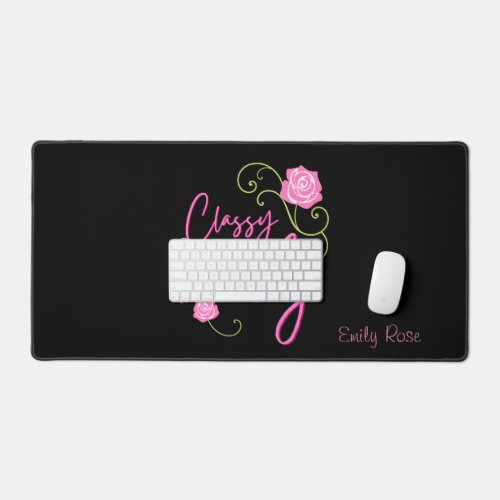 Classy and Trashy Pink Rose Personalized Desk Mat
