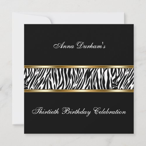 Classy Animal Print Invite Zebra _ BlackGold