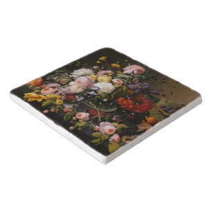 Classy Antique Floral Still Life Fine Art Painting Trivet