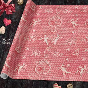 Classy Antique Red Cupid Angels and Hearts Wrapping Paper