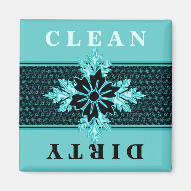 Classy Aqua and Black Floral Dishwasher Magnet (Front)