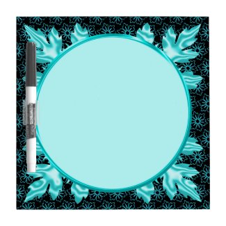 Classy Aqua and Black Floral Pattern Dry Erase Board