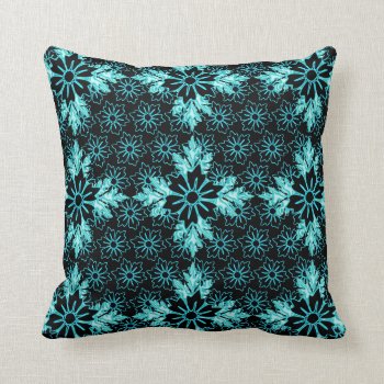 Classy Aqua And Black Floral Pattern Throw Pillow by anuradesignstudio at Zazzle