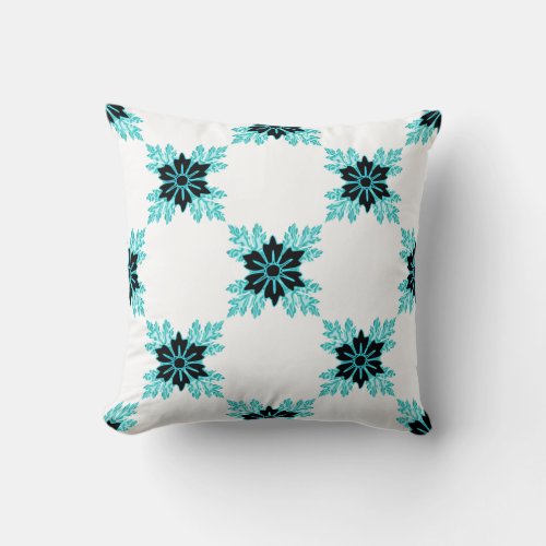 Classy Aqua and Black Floral Pattern Throw Pillow