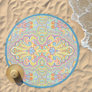 Classy Aqua Blue Pink Purple Paisley Floral Art Beach Towel