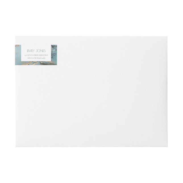 CLASSY AQUA DUSKY BLUE GOLD AGATE MONOGRAM WEDDING WRAP AROUND LABEL (Front)