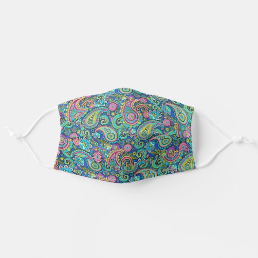 Classy Aqua Green Turquoise Blue Pink Paisley Art Adult Cloth Face Mask (Front, Unfolded)