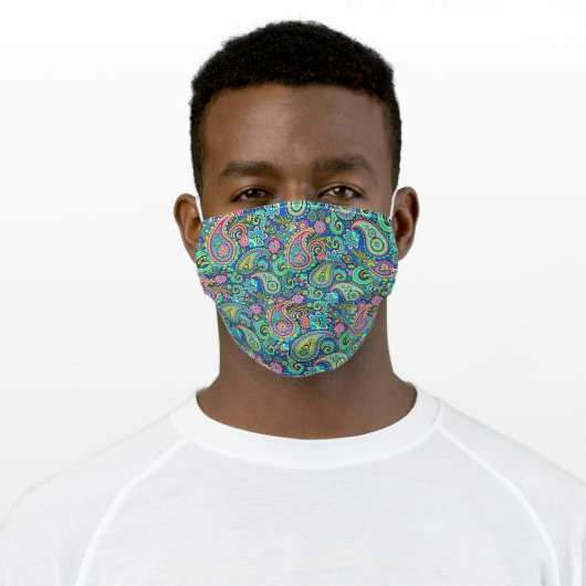 Classy Aqua Green Turquoise Blue Pink Paisley Art Adult Cloth Face Mask (Worn)