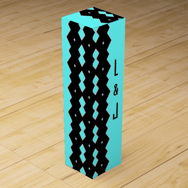Classy Aqua With Monogram Wine Box (Front)
