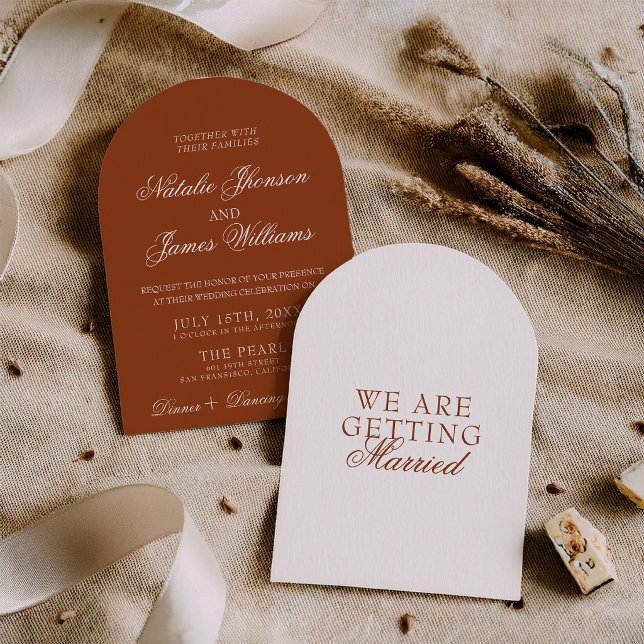 Classy Arch Burnt Orange Boho Terracotta Wedding Invitation (Creator Uploaded)