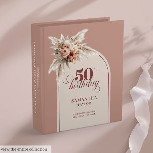 Classy Arch Powder Pink Pampas Floral 50 Birthday 3 Ring Binder