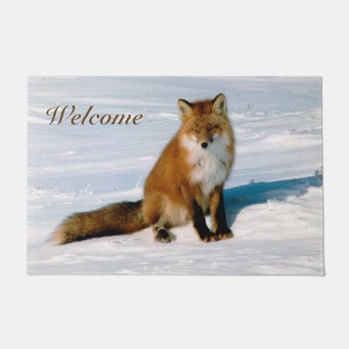 Classy Arctic Red Fox Winter Scene Photo Designed Doormat