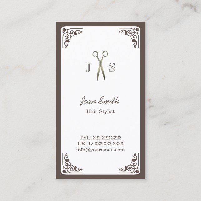 Classy Art Deco Border Hair Stylist Business Card (Front)
