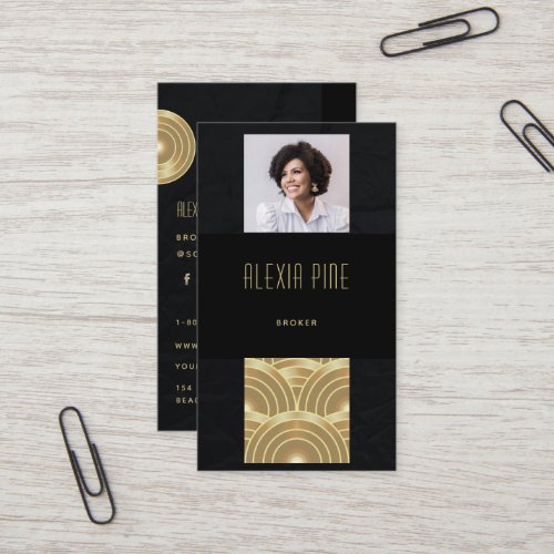 Classy Art Deco Professional Black Gold Photo Business Card