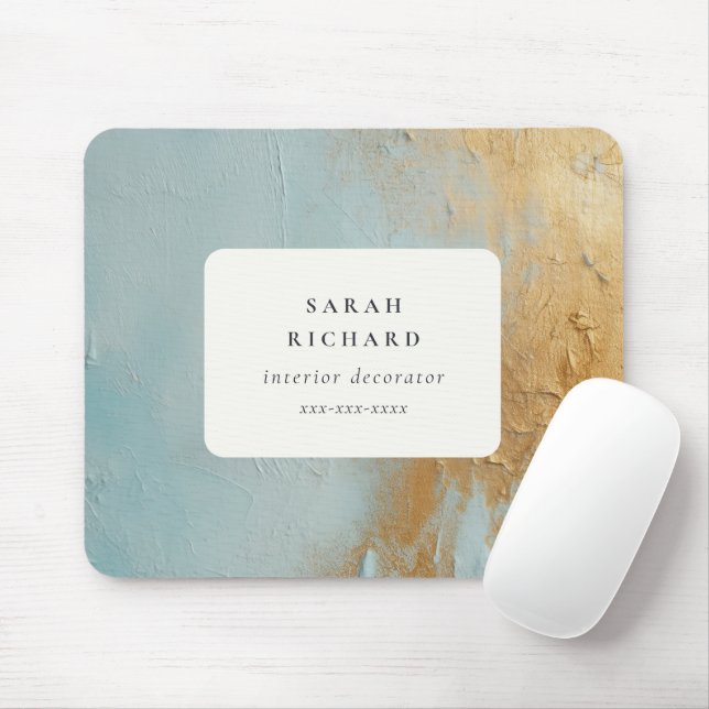 Classy Artistic Aqua Blue Gold Oil Paint Business Mouse Pad (With Mouse)