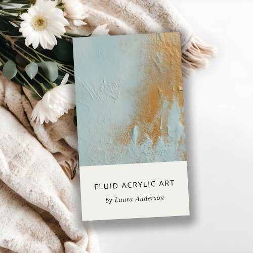 Classy Artistic Aqua Blue Gold Oil Paint Texture Business Card